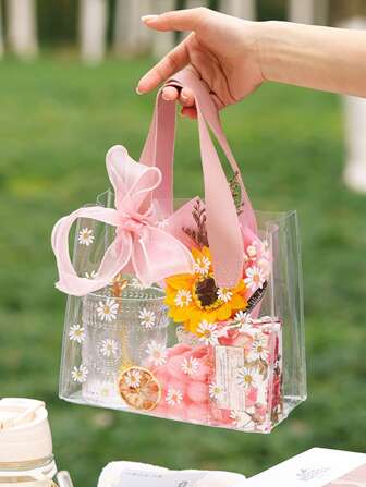 20 piezas/1 pieza Bolsas de regalo con flores de margarita, bolsas de embalaje de ropa, bolsas de compras, bolsas de fiesta, bolsas portátiles de PVC transparente, bolsas de cosméticos, bolsas de embalaje de prendas, bolsas de regalo para fiestas de cumpleaños y bodas, bolsas de tela para manualidades, recuerdos de fiesta, decoraciones de cumpleaños, decoraciones de recuerdos de fiesta, decoraciones de boda