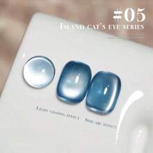 15ml Esmalte para Unhas com Efeito Olho de Gato da Série Ilha, Novo Estilo Quente da Primavera e Verão de 2025, entre Celebridades da Internet, Branco, Esmalte Azul-Mar com Efeito Brilhoso de Contas
