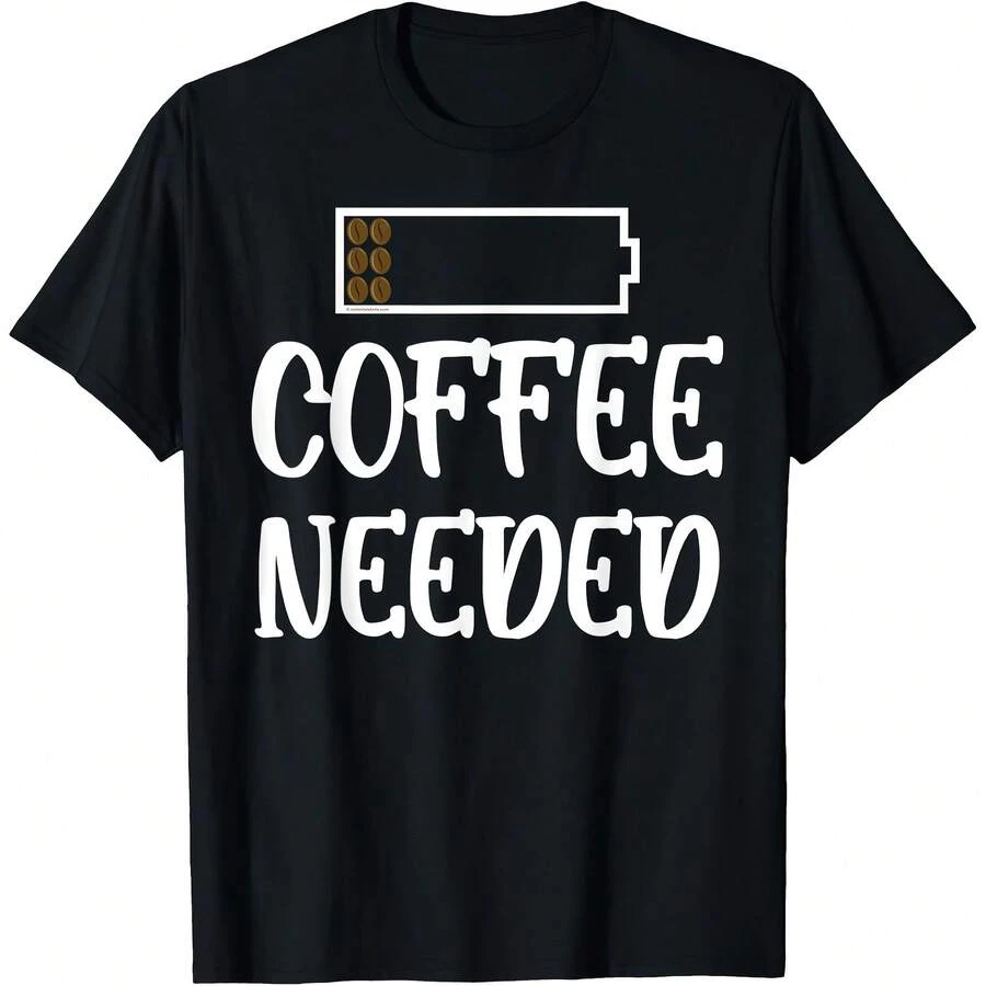Funny Coffee Needed Low Battery Coffee Beans Humor T-Shirt - Black - View 1