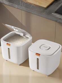 1pc Premium Luxury Rice Storage Container, High Capacity With Lid & Sealed Ring, Pressure Dispenser Design, Includes 160ml Measuring Cup & Anti-Insect Compartment, One-Touch Rice Dispensing, Ideal For Grains, Flour, Pet Food Storage In Kitchen