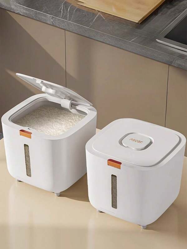 1 Stück Premiumqualität Luxus Reisvorratsbehälter, hohe Kapazität mit Deckel & Dichtungsring, Druckspender Design, inkl. 160ml Messbecher & Antiinsekten Fach, Einknopf Reisausgabe, ideal für Getreide, Mehl, Tierfutter Lagerung in der Küche