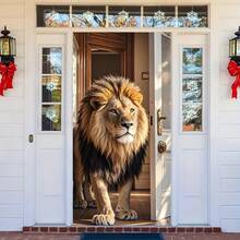 1 pieza (35*70 pulgadas/90*180cm), Material de poliéster, Cenefa para el marco de la puerta, Cortina de puerta 2D, Diseño de león majestuoso, Material de poliéster, Decoración colgante multiusos, Sin necesidad de energía, Se ajusta a la mayoría de las puertas, Decoración de fiesta de temporada