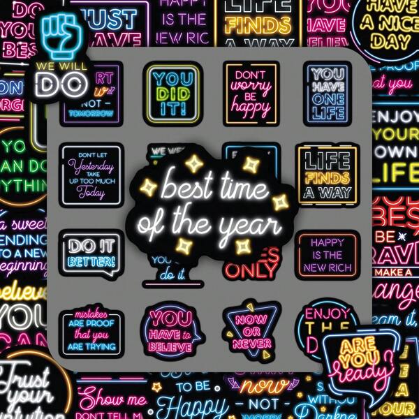 50pcs Neon Motivational Cartoon Graffiti Decal Stickers For Tablet, Laptop, Luggage DIY Room Decor Home Decor Wall Decor Personalized Wall Stickers