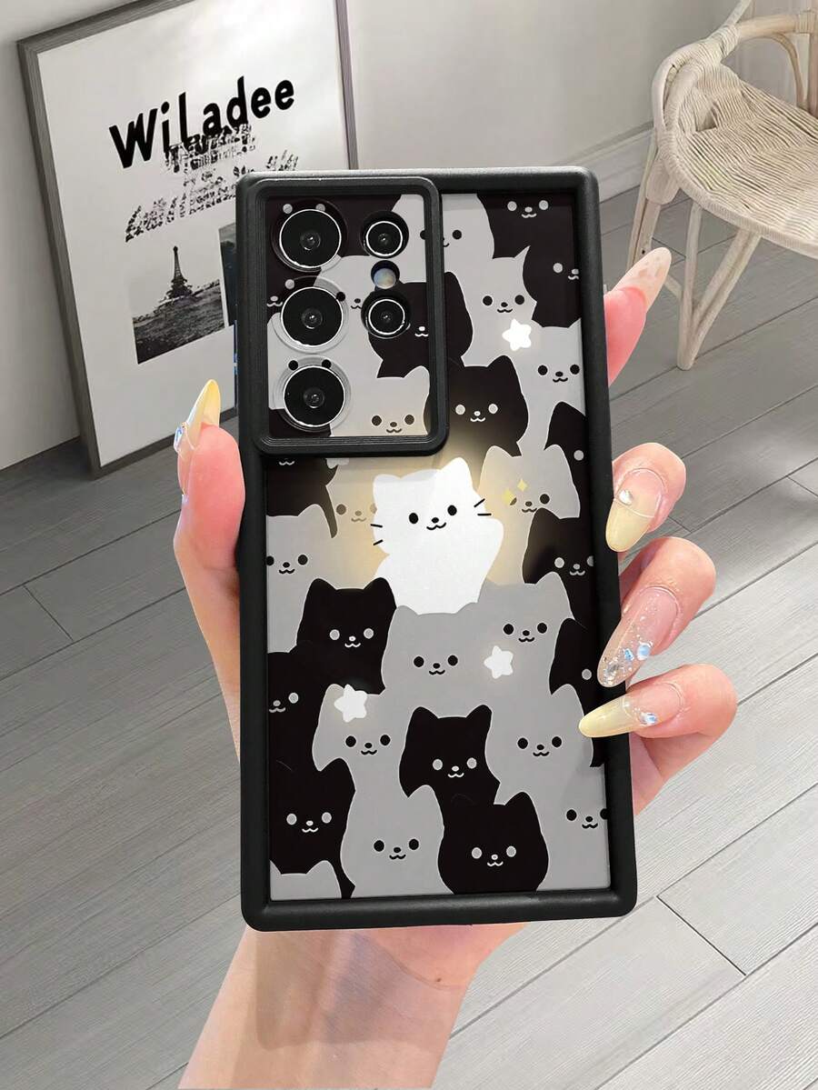 1 件时尚可爱夜光黑猫设计加厚防摔黑色喷砂手机壳适用于 Apple///Redmi/Infinix/Vivo//OPPO - 黑色 - 查看 1
