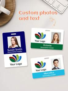 Personalized Vertical Photo ID Badge With Your Logo, Photo And Name, Comes With Lanyard Clip, Customized Vertical Double-Sided Photo ID Card, Vertical ID Badge - Multicolor - View 1