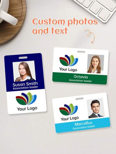 Personalized Vertical Photo ID Badge With Your Logo, Photo And Name, Comes With Lanyard Clip, Customized Vertical Double-Sided Photo ID Card, Vertical ID Badge,Trinkets, Id Badge Holder