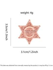 1pc Hexagon Sheriff Badge - Classic Western Star Design - Cowboy Style Pin For Rodeo Fans & Wild West Cosplay - Rose Gold - View 2