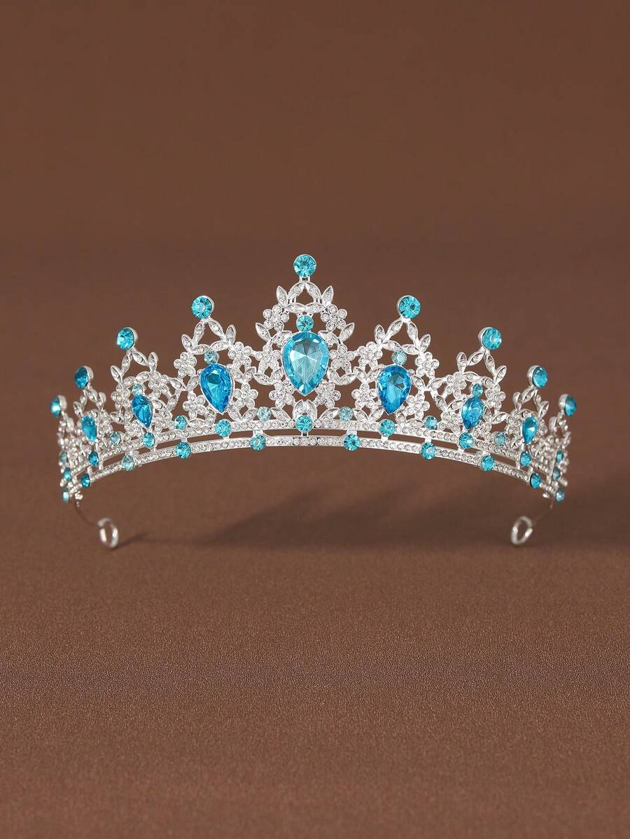 1 件时尚优雅合金皇冠发饰，适合女性婚礼派对 - 銀底淡藍色 - 查看 1