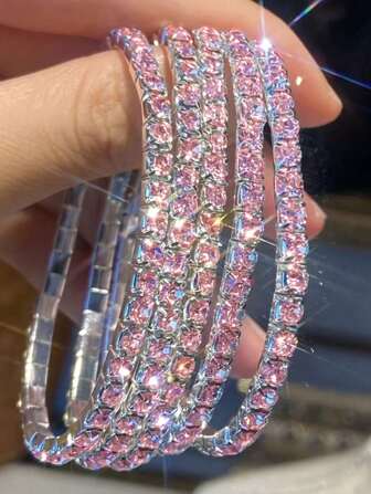 Set de 5 brazaletes elásticos de cristal de imitación con diamantes de imitación, estilo fiesta brillante, ajustable, elegante regalo para mujeres