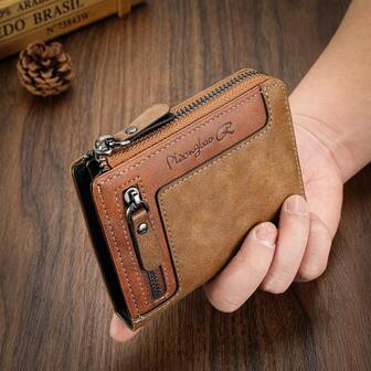 1 pieza Nuevo monedero con cremallera vintage multifunción, soporte de tarjeta de estudiante casual de moda para hombres, moneta, cartera pequeña, lindo monedero