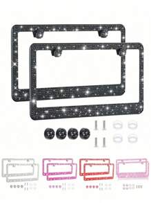 1 pièce Cadre de plaque d'immatriculation en plastique avec décoration en forme de nœud multicolore, fait main avec des strass brillants, livré avec des vis et des outils d'installation, imperméable et anti-rouille