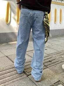1pc Men's Regular Fit Straight Leg Blue Casual Comfortable Jeans, Suitable For Urban Walking & Outdoor Activities