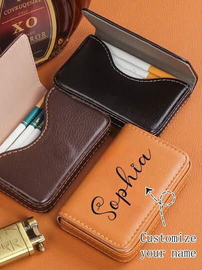 1pc Customized Leather Cigarette Case With Magnetic Flip-Top Design - Unisex Business Card Holder Cigarette Box, Crush-Resistant, Moisture-Proof, Portable Multi-Function Cigarette Case, Suitable For Storing Regular & Slim Cigarettes, Credit Cards, Business Cards, Valentine's Day Cards, ID And Cash. Small Size, Large Capacity, An Ideal Gift For Her, Birthday, Festival (Black/Blue/Orange/Pink)