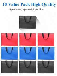 Large Reusable Grocery Bags 10 Pack Heavy Duty, Reinforced Handles With X Stitching Hold 50 Lbs, Durable Shopping Tote Bags Foldable, Washable &-Friendly, 2 Years Warranty, 3 Colors - Black - View 2