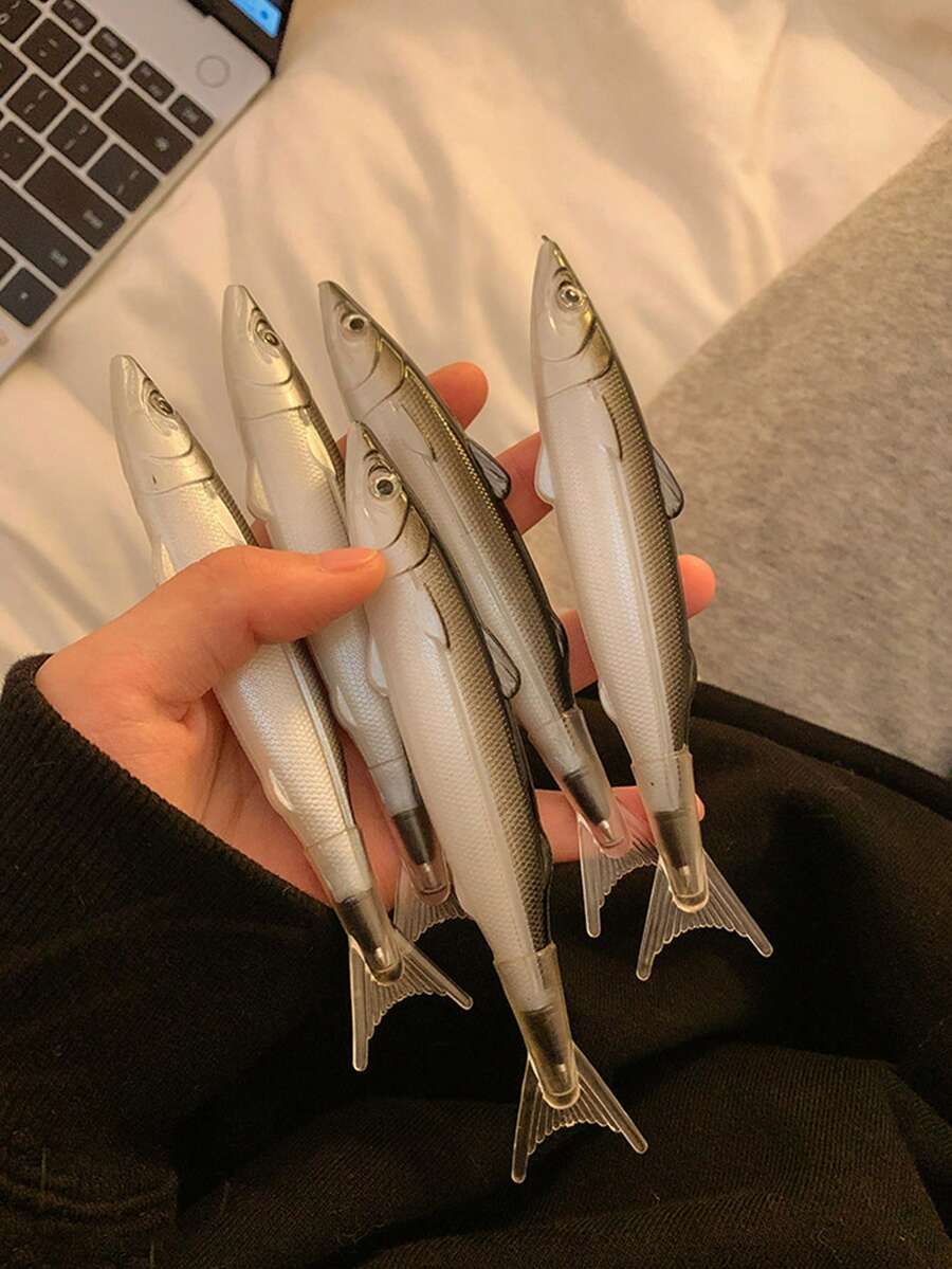 1支黑色圆珠笔，男女通用，创意趣味鱼形笔身，学生文具，适合学校和办公室使用。 - 彩色 - 查看 1