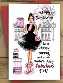 1PC Sassy Humorous Birthday Card With Envelope, Bold Funny Greeting Card For Women, Best Friend, Sister, Classy Adult Design For Birthday Celebrations, Unique Inspirational Gift