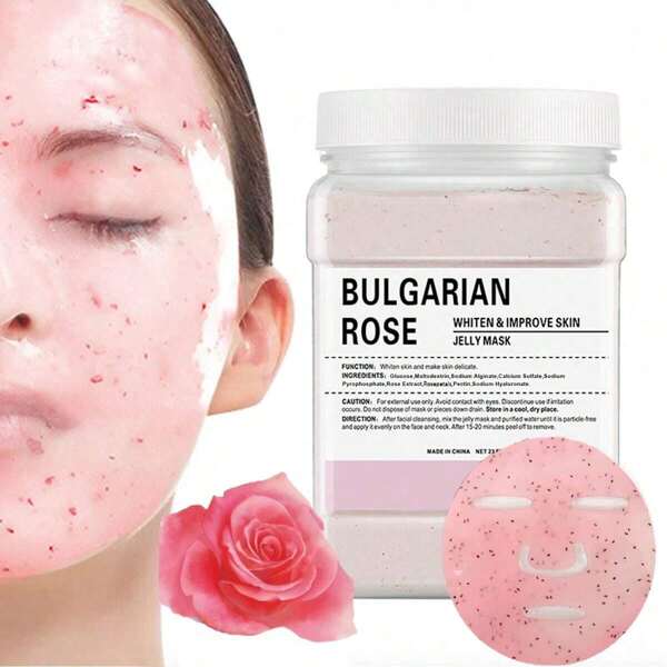 MOOYAM Polvo de mascarilla de gelatina para el rostro, Mascarilla de gelatina hidratante BULGARIAN ROSE, hidratación, firmeza, limpieza profunda y suavización de la piel, y polvo de mascarilla de hidrógeno exfoliante profesional 23 Fl.Oz