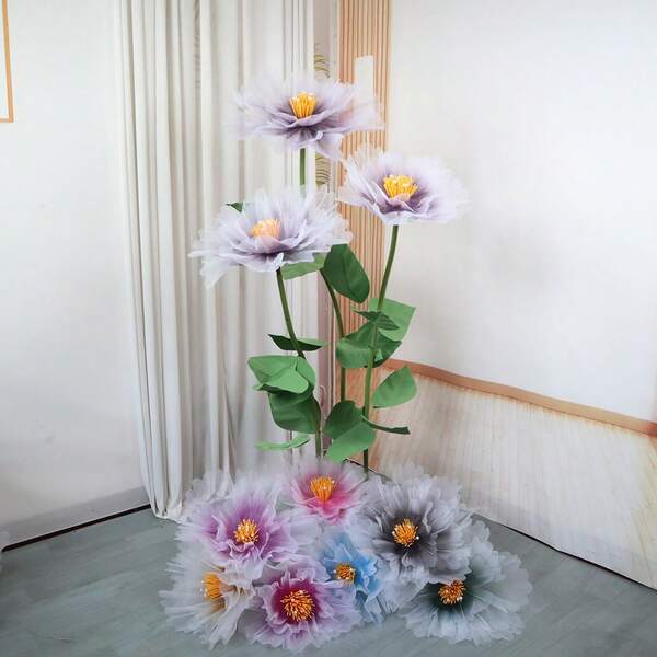 40cm bunte Tintenfisch-bemalte künstliche Pfingstrosenblumen, Fensterausstellungsdekor, Hochzeitszeremonie-Anordnung, Outdoor-Veranstaltungsdekor, Seide Netz Pfingstrose Großrequisit