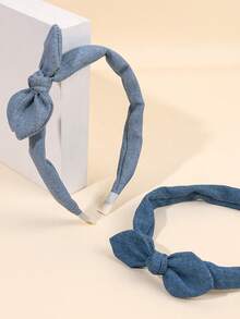 2 chiếc băng đô vải màu xanh dương, băng đô nơ xanh dễ thương cho bé gái, phụ kiện tóc hàng ngày, quà tặng sinh nhật đáng yêu, đồ trang trí tóc cho trẻ em. - Màu xanh lam - Xem 3