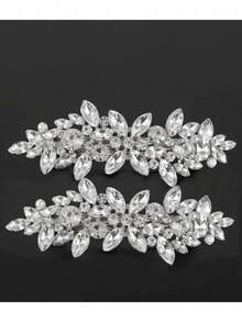 4 件时尚简约菱形水晶锌合金珍珠和水钻发夹，新娘婚礼派对头饰 - 彩色 - 查看 3