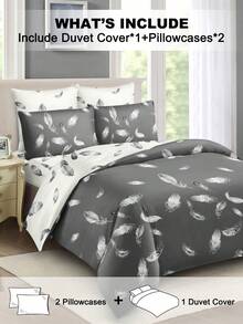 3pcs Feather Pattern Duvet Cover Set (1 Duvet Cover And 2 Pillow Shams), Soft And Skin-Friendly, Suitable For All Seasons - Multicolor - View 4