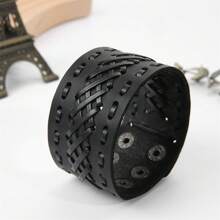 1pc Vintage Braided Wide Leather Adjustable Bracelet, Suitable For Men's Daily Wear