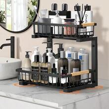 Kitchen Storage Organisation 2 Pack Under Sink Storage Two Tiers Of PullOut And Freely Adjustable Height Under Sink Organiser Beautiful And Sturdy Black - Black-2pack - View 3