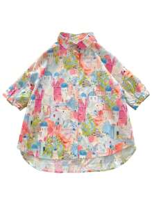 YUXIN [Spring/Summer ] Women's Colorful Castle Print Short - Sleeve Shirt, Loose Lapel Design, Breathable And Comfortable, Suitable For Daily And Vacation, Multiple Matching Options