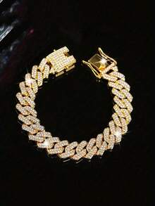 1pc Men's Hip Hop Fully Iced Out Diamond Shaped Cuban Link Bracelet, Adjustable Cuban Anklet Bracelet, Stylish Street Jewelry For Men - Diamond Cuban Chain - View 15