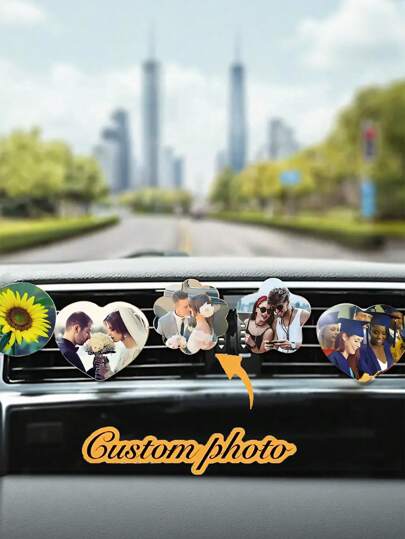 1 pieza Clip personalizado para rejilla del aire acondicionado del automóvil con fotografía, personalización de fotos para automóviles, decoración automotriz, ambientador, decoración del interior del automóvil, accesorios para automóviles de mujer, decoración de rejilla de ventilación. Se pueden personalizar fotos de boda, familia, pareja para aniversario, Día de San Valentín, Día de la Madre, cumpleaños, Día del Niño, Día del Padre, graduación, boda, regalo de inauguración de la casa, decoración del hogar