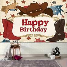Birthday Backdrop Design With Denim Elements Surrounding "Happy Birthday" Text, Suitable For Indoor And Outdoor Celebration Activities Decor, Party Decoration, Photography Background, Selfie Wall