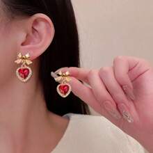 1 Pair Dark Lolita Style Bowknot Hanging Earrings, High-End Chic Minimalist Black & Red Color