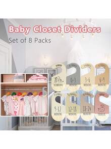Set de 8 PIEZAS Divisores de armario de bebé de madera, decoración de color para vivero, organizadores de ropa de bebé para armarios, para bebés de recién nacidos a 24 meses+, separadores de perchas de madera reversibles, organizadores de ropa de bebé, regalo para baby shower y decoración de habitación - Multicolor - Ver 6