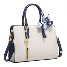 New Large Capacity Tote Bag For Women, Elegant And High-End Crossbody Bag As A Gift For Mom, Classic Fashionable Mode - White With Blue - View 3