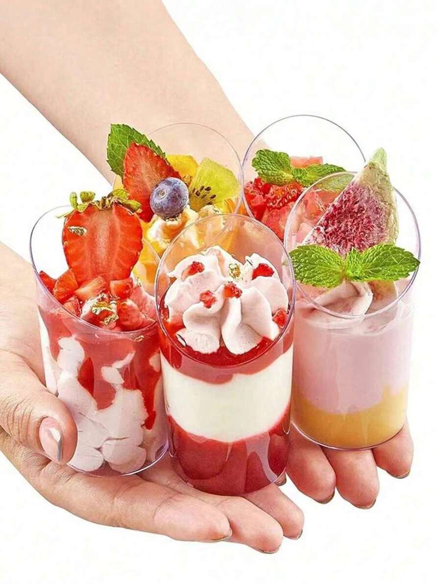 50个斜角甜点杯，3盎司迷你透明甜点杯，适用于水果布丁、冰淇淋、糕点、糖果、派对、婚礼、情人节方形开胃菜杯、生日宴会派对婚礼 - 彩色 - 查看 1