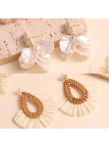 Pendientes colgantes gruesos de rafia vintage, estilo europeo y americano