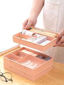 1 Peça Organizador de Gaveta de Mesa com 4 Compartimentos, Caixa de Armazenamento de Gaveta Plástica Simples para Uso Doméstico Sem Furos, Organizador de Papelaria de Mesa, Caixa de Classificação e Armazenamento de Itens Pequenos, Organizador Empilhável de 4 Níveis, Necessidade de Verão para Organizador de Armazenamento Presente de Viagem para Mulheres