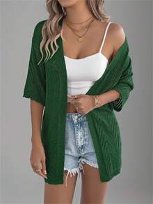 Summer New Hollow Out Short Sleeve Knit Cardigan Beach Cover Up Thin Jacket For Women - Army Green - View 5