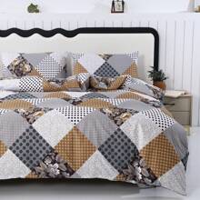 3pcs Printed Brushed Duvet Cover Set [Duvet Cover + 2 Pillowcases], No Sheet, No Filler, Popular Diagonal Striped, New Floral Design, Soft & Comfortable Material, Suitable For Bedroom, Hotel, Dorm, Apartment