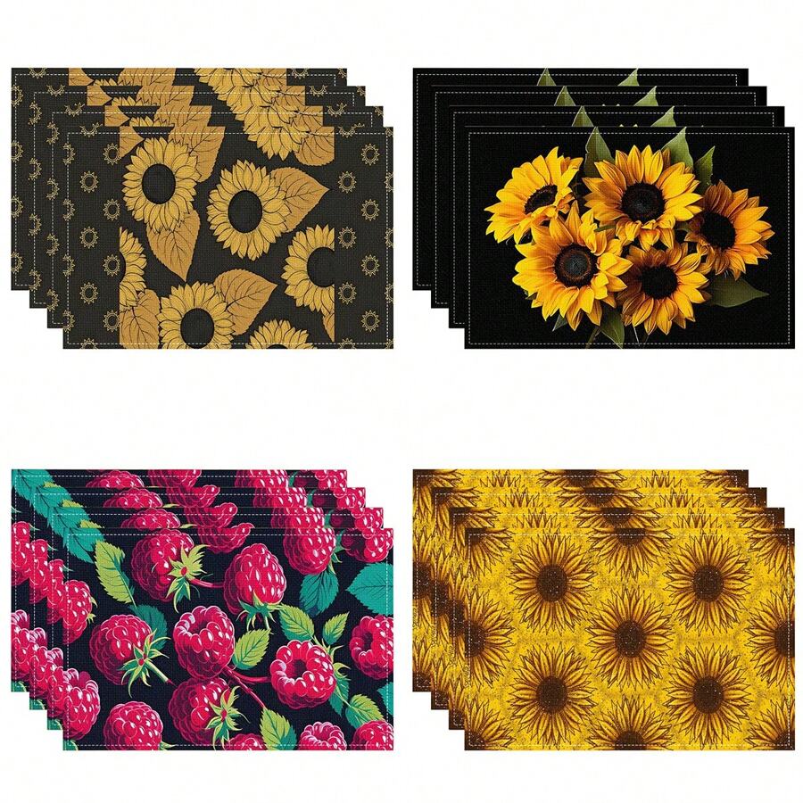 1/4/6/8/12 Piezas Manteles de mesa impresos de lino lavables, almohadillas protectoras de superficie, manteles de mesa de comedor para interiores y exteriores, adecuados para fiestas festivas, decoración de cocina y mesa de comedor