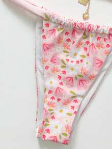 New Soft Ditsy Floral Adjustable Straps Backless Sexy Party Bikini Set, Elegant Women's Summer Beach Fashion Swimwear, Suitable For Beach Holiday And Pool Party