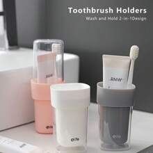1pc Portable Toothbrush Box,Travel Toothbrush Case With Cover, Creative Covered Rinse Cup, Portable Toothbrush Holder For Home And Travel, Nordic Clear Design PP Portable Toothbrush Box, Essential For Home And Travel,Bathroom Decoration, Bathroom, Bathroom Accessories. Back To School