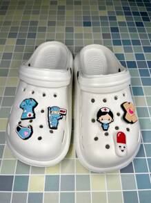 2025 Summer Plus Size Women Lightweight Breathable Perforated Medical Cartoon Design Sandals, DIY Interchangeable Flower Decor Slides(Suggest Size Up 1 Or 2 Sizes As It Runs Small)