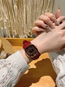 1pc Women's Vintage Numerals Dial Quartz Watch With Simple & Fashionable Strap For Daily Life As A Gift For Students Returning To School Red/Brown/Coffee/Green