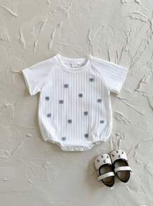 Newborn Baby Girl Sweet Embroidered Ditsy Floral Short Sleeve Romper, Summer