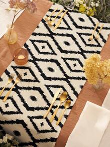 1pc Black & White Geometric Lines Linen Tablecloth/Table Runner, Suitable For Home Dining Room, Indoor Decor, Rectangle Table, Kitchen Cabinet, TV Stand. Romantic Wedding, Outdoor Party, Holiday Party Tabletop Decor, Heat Resistant & Washable