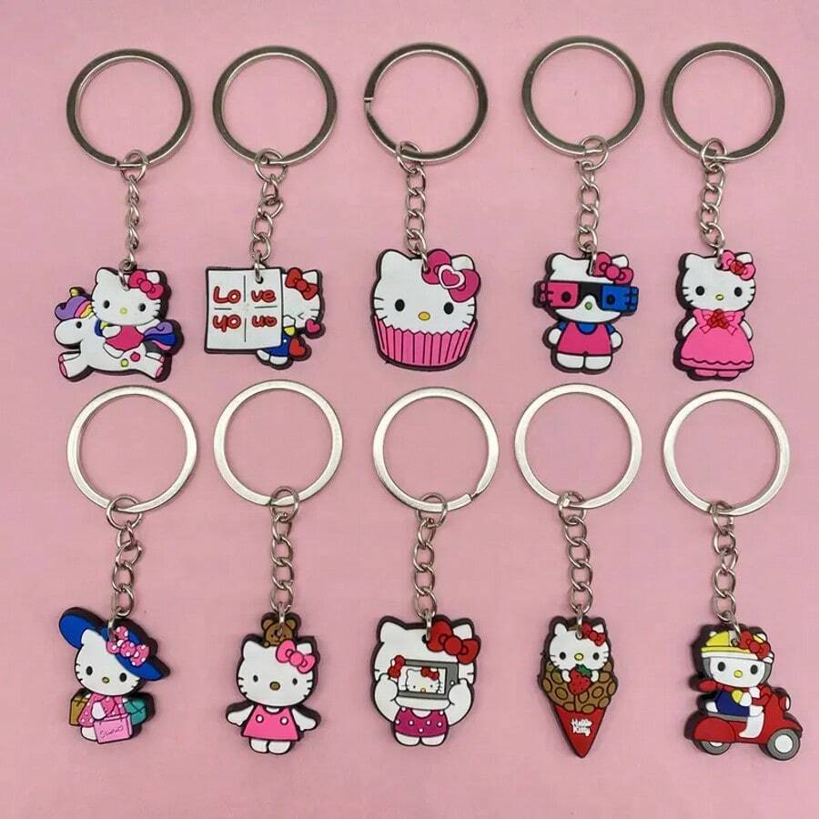 10pcs/Set Sanrio Cartoon PVC Keychain, Cute Keychains, Party Favors, Gift Bags, Fillers, Birthday Party Supplies