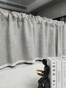 1 件日式流苏短半帘，咖啡色简约纯色咖啡窗帘，仿麻材质方杆窗帘，适用于客厅卧室厨房、窗户和橱柜遮盖装饰