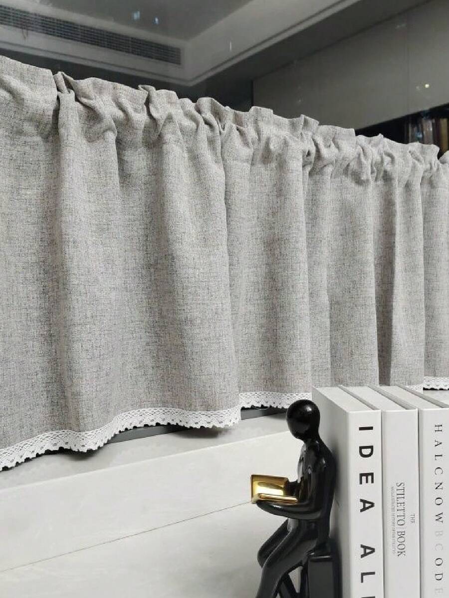 1 件日式流苏短半帘，咖啡色简约纯色咖啡窗帘，仿麻材质方杆窗帘，适用于客厅卧室厨房、窗户和橱柜遮盖装饰