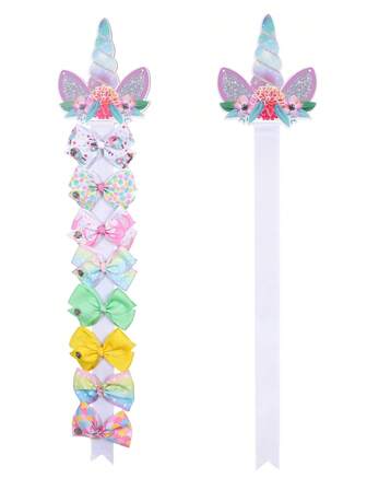 1pc Adorable Unicorn Ribbon Hair Bows Organizer For Girls Kids, Cute Pastel Hair Accessories Organizer And Wall Hanging Decoration, Ribbon And Hair Clips Holder For Nursery, Children's Bedroom, Living Room Or Dorm Room, Space-Saving Hanging Storage, Decorative Girly Room Accent, Gift Idea For Birthday, Halloween Party Favor, Autumn And Holiday Home Decor, Practical Easy Hang Display For Small Accessories